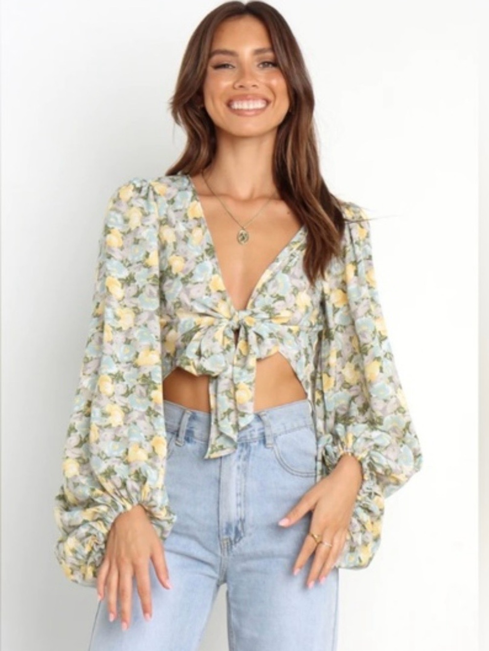 Hello Molly floral front tie boho top